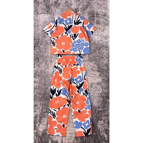 Marimekko Uniqlo Pant Set XS / S Womens Floral Print Button Top Straight Leg - Picture 3 of 13